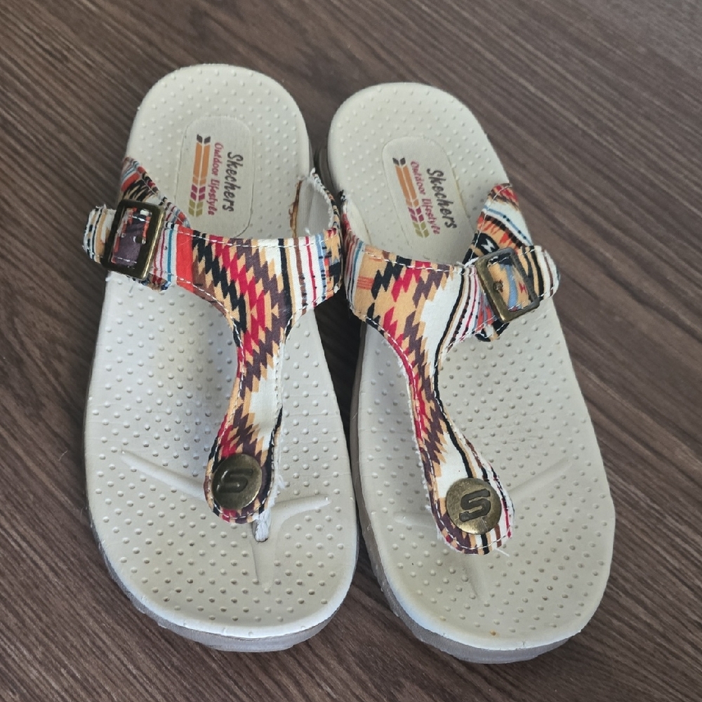 Skechers Patterned Sandals with Red and Yellow Accents 7